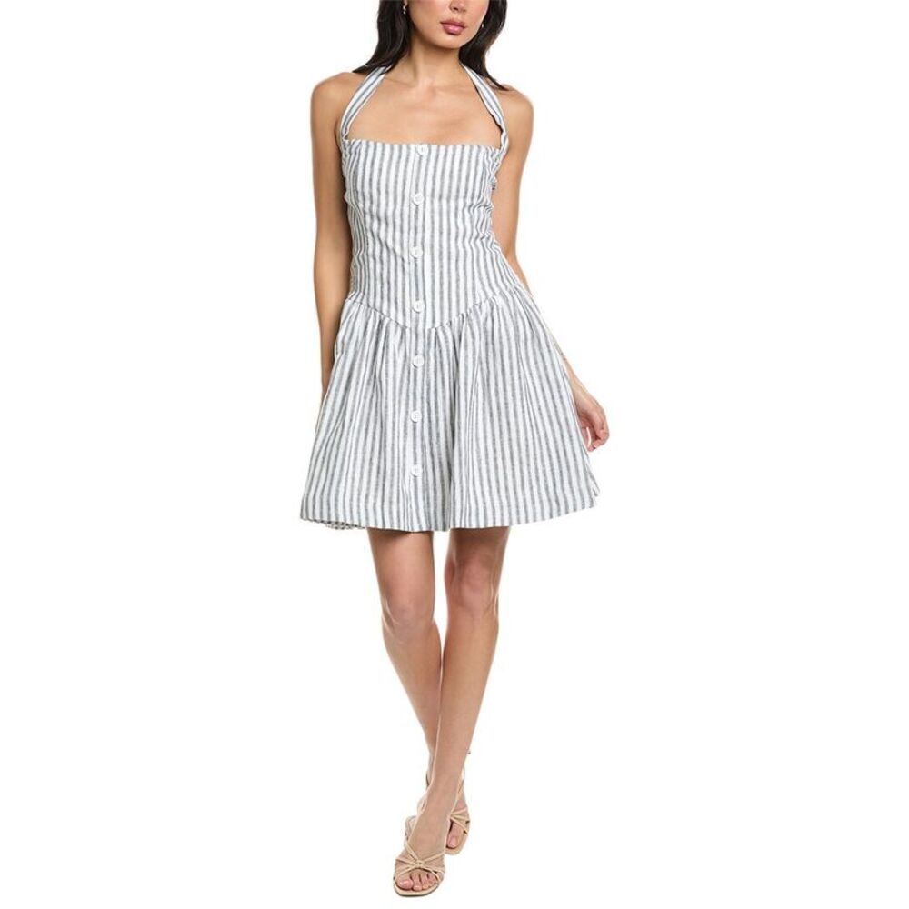 Seraphina Womens  Sleeveless Halter Neck Linen Mini Dress, Gray
